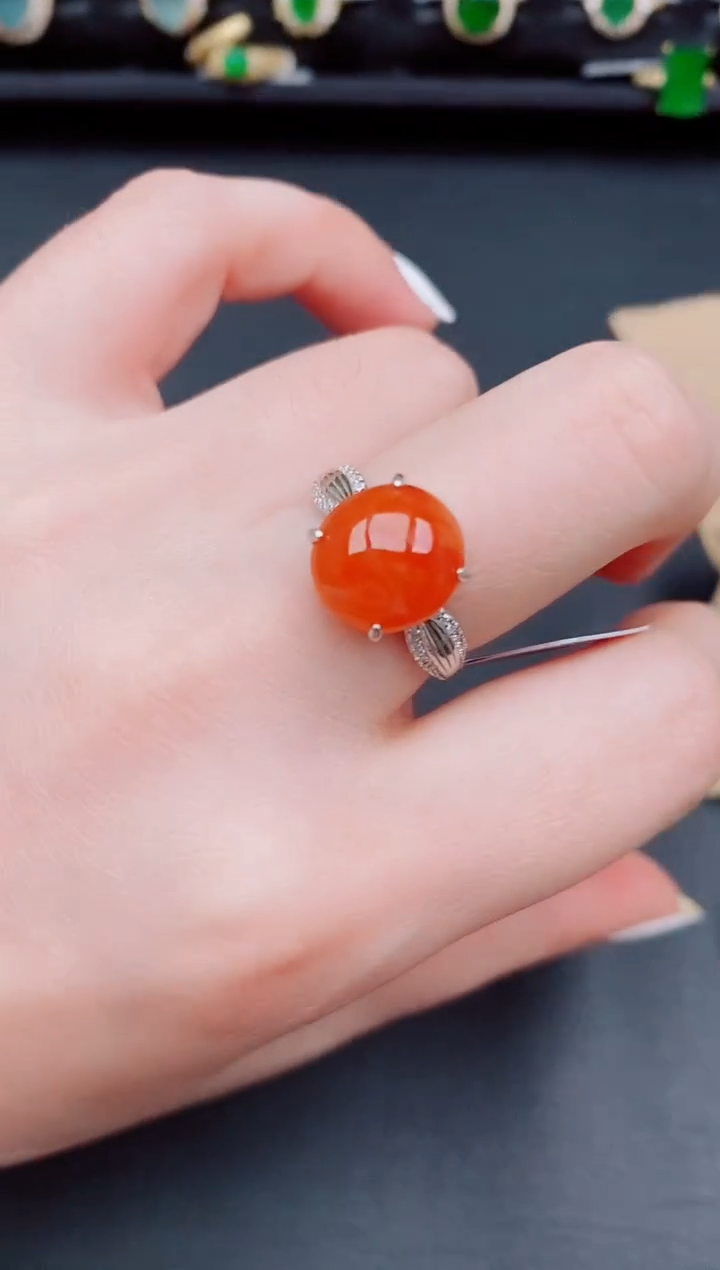 【闪购商品】翡翠戒指银S925镶嵌天然a货翡翠75