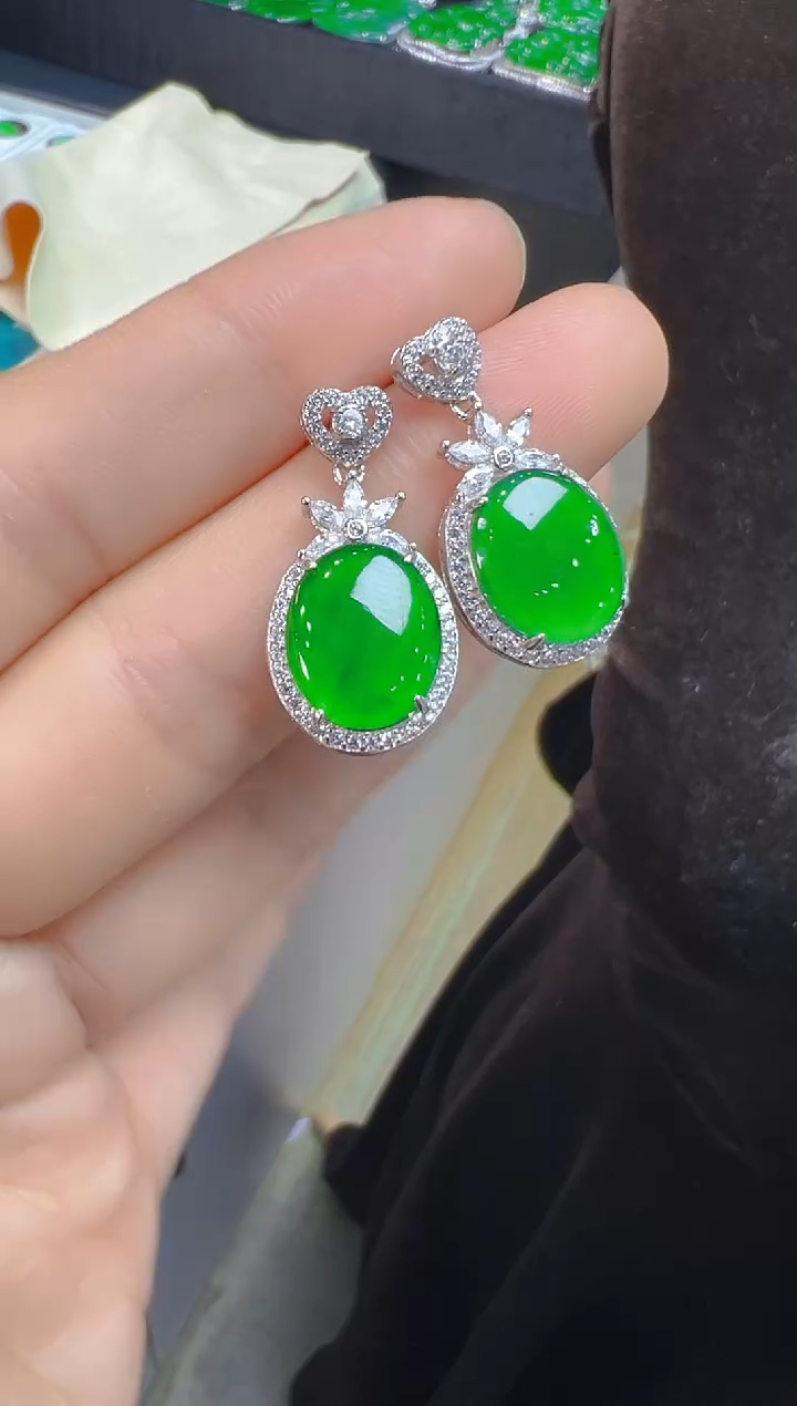 银S925镶嵌翡翠耳饰014(多样性发货发其一)