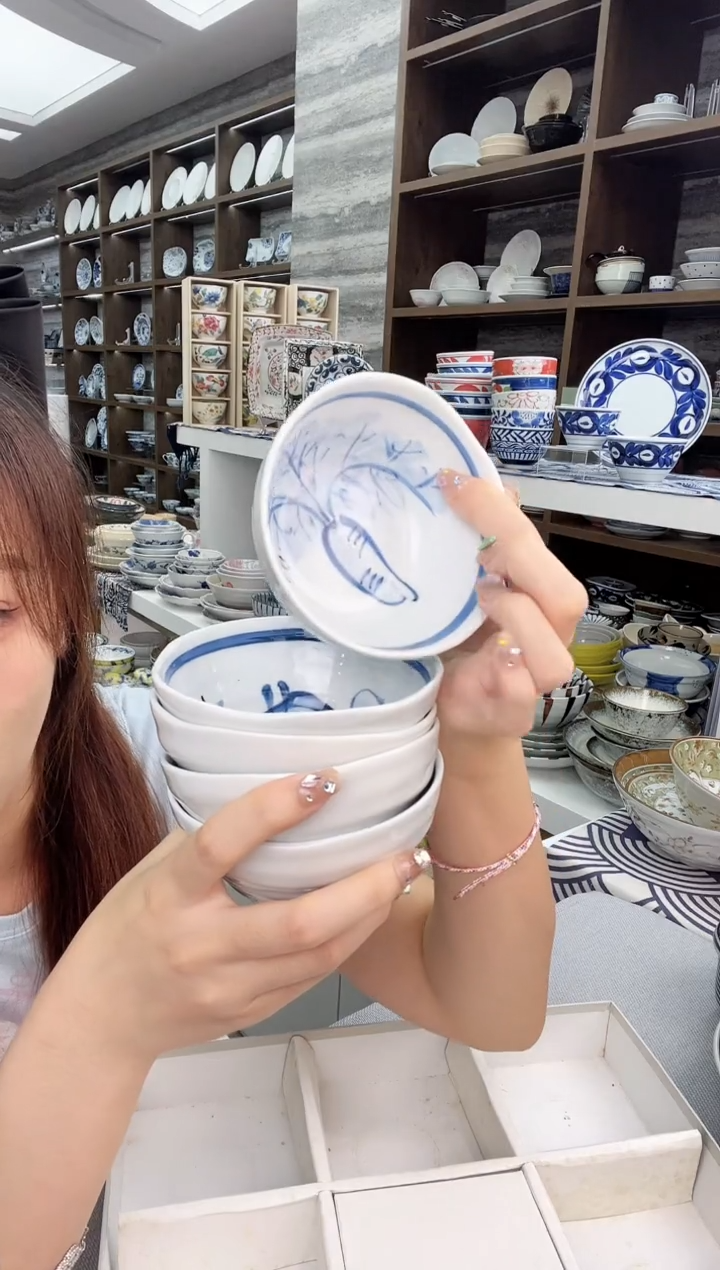 瓷有田烧10.5厘米蔬菜小钵5件套