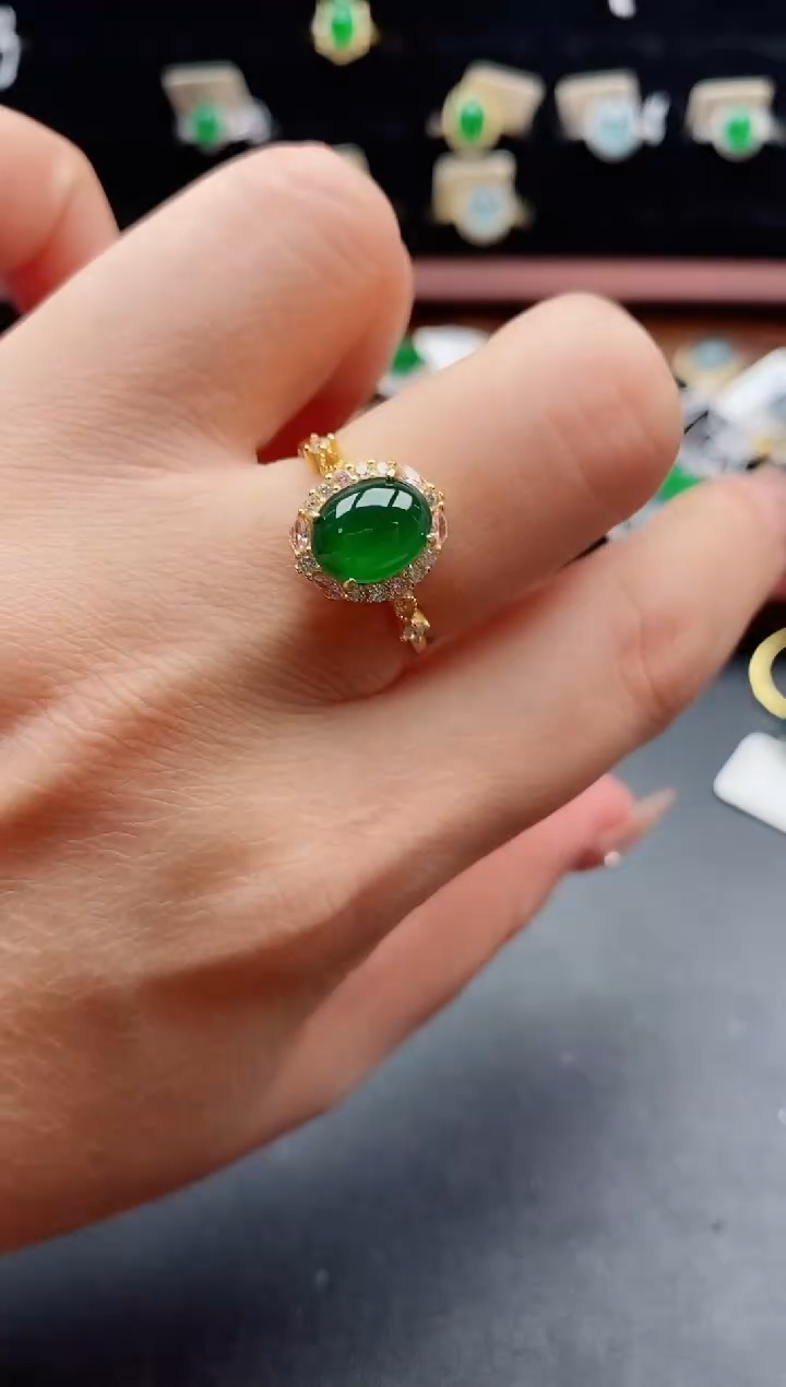 银S925镶嵌戒指翡翠1