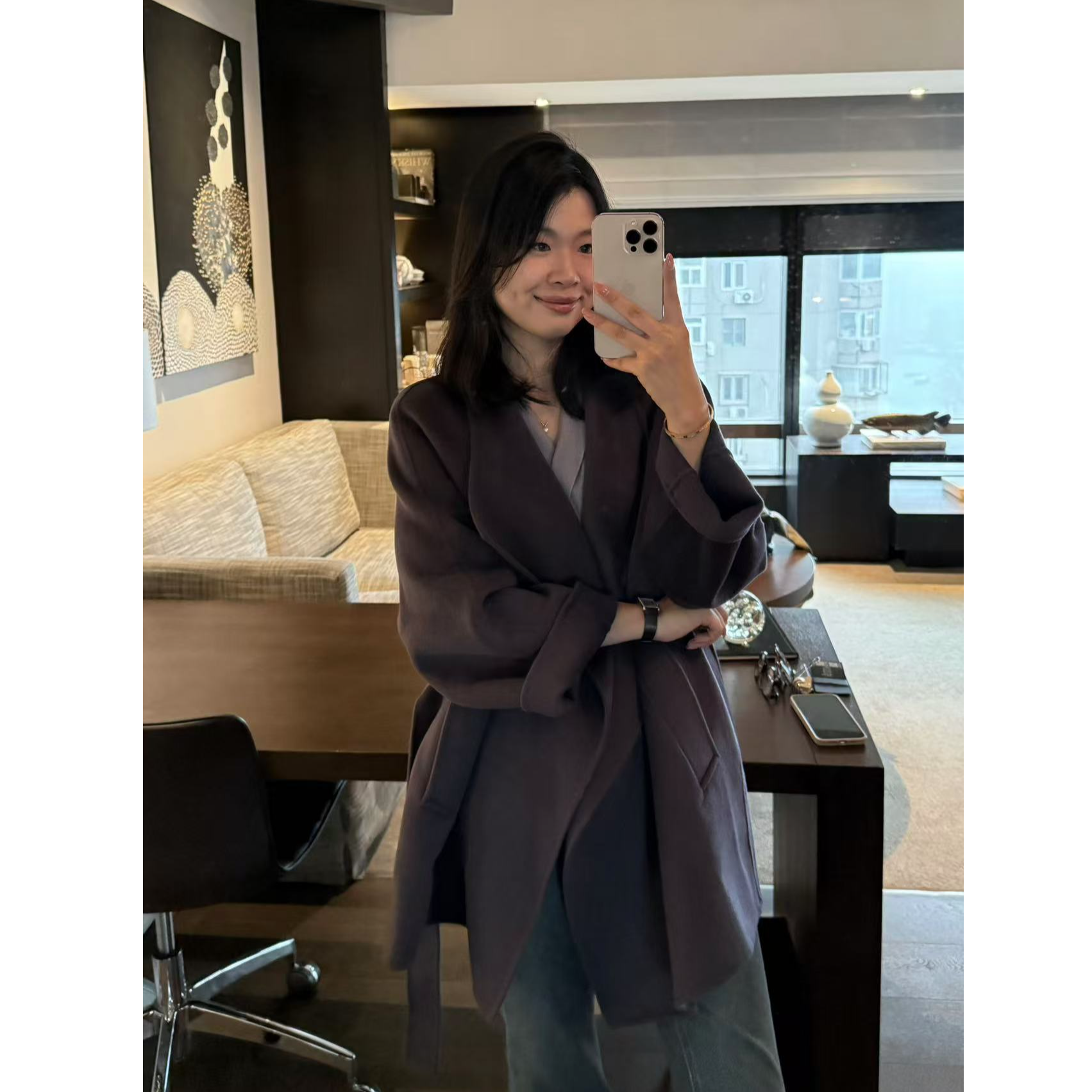 【聚焦时光】冬季时尚优雅叠穿中长款外套毛呢大衣