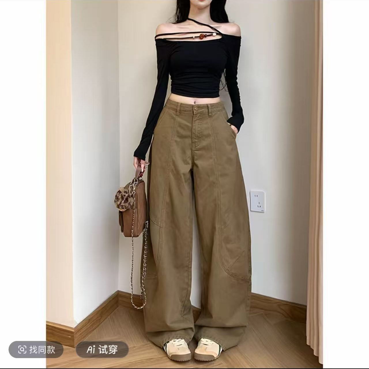 美式复古弯刀阔腿裤女2025年秋季新高腰宽松显瘦休闲拖地长裤7777