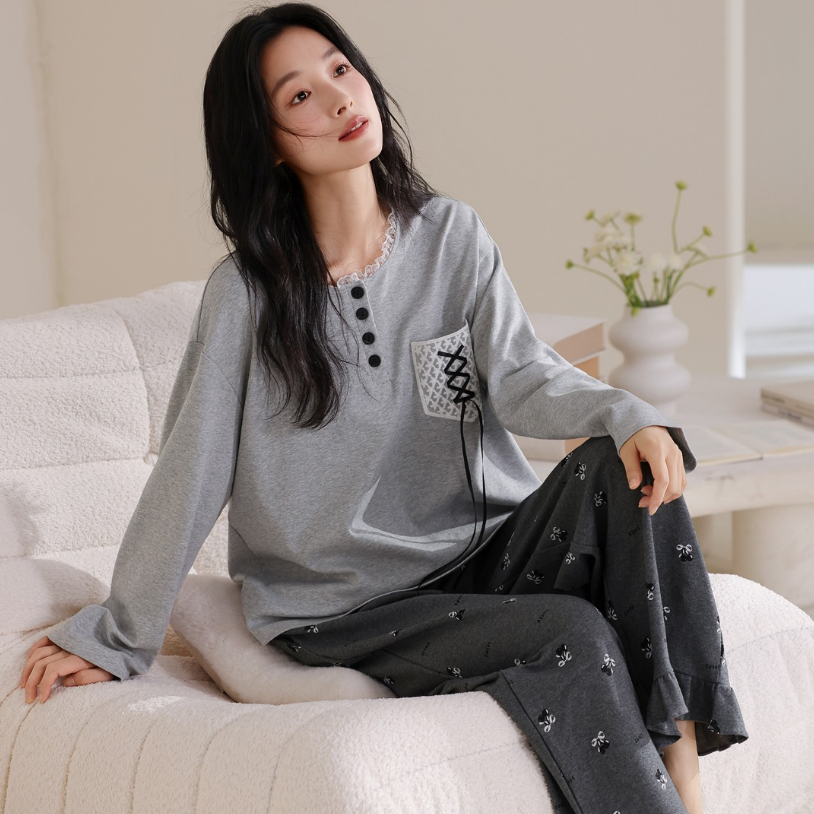 芬腾家居服套头带胸垫秋冬款纯棉芬腾可安家居服