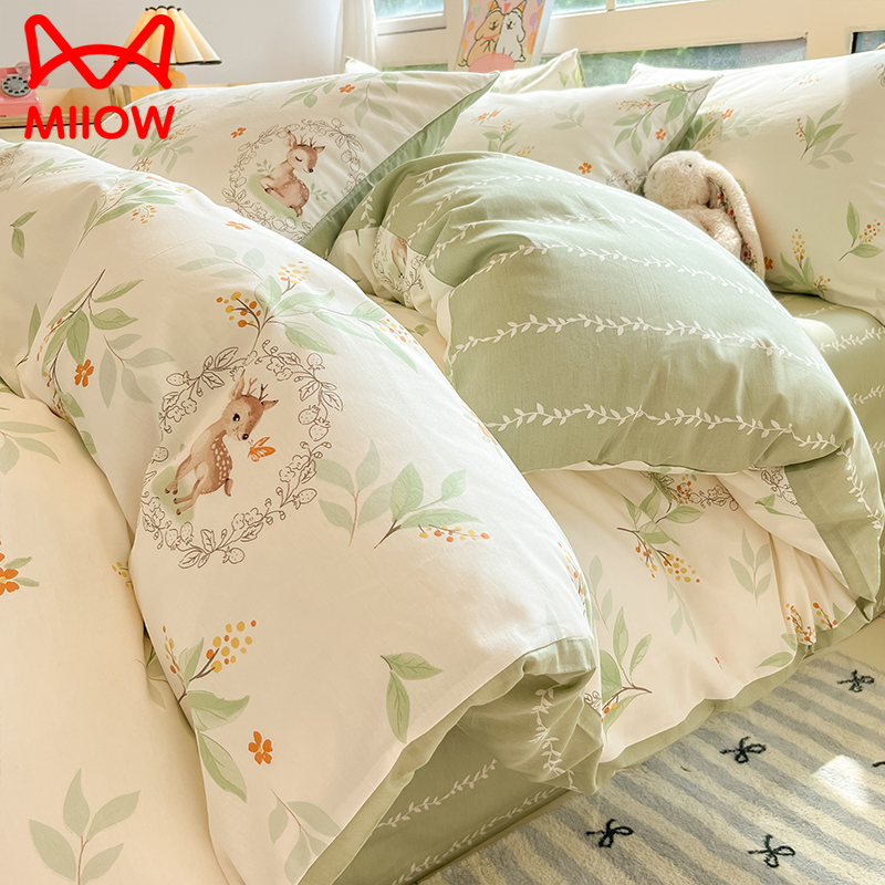 猫人纯棉床上四件套全棉2025新款床单被套床笠三件套清新床品套件