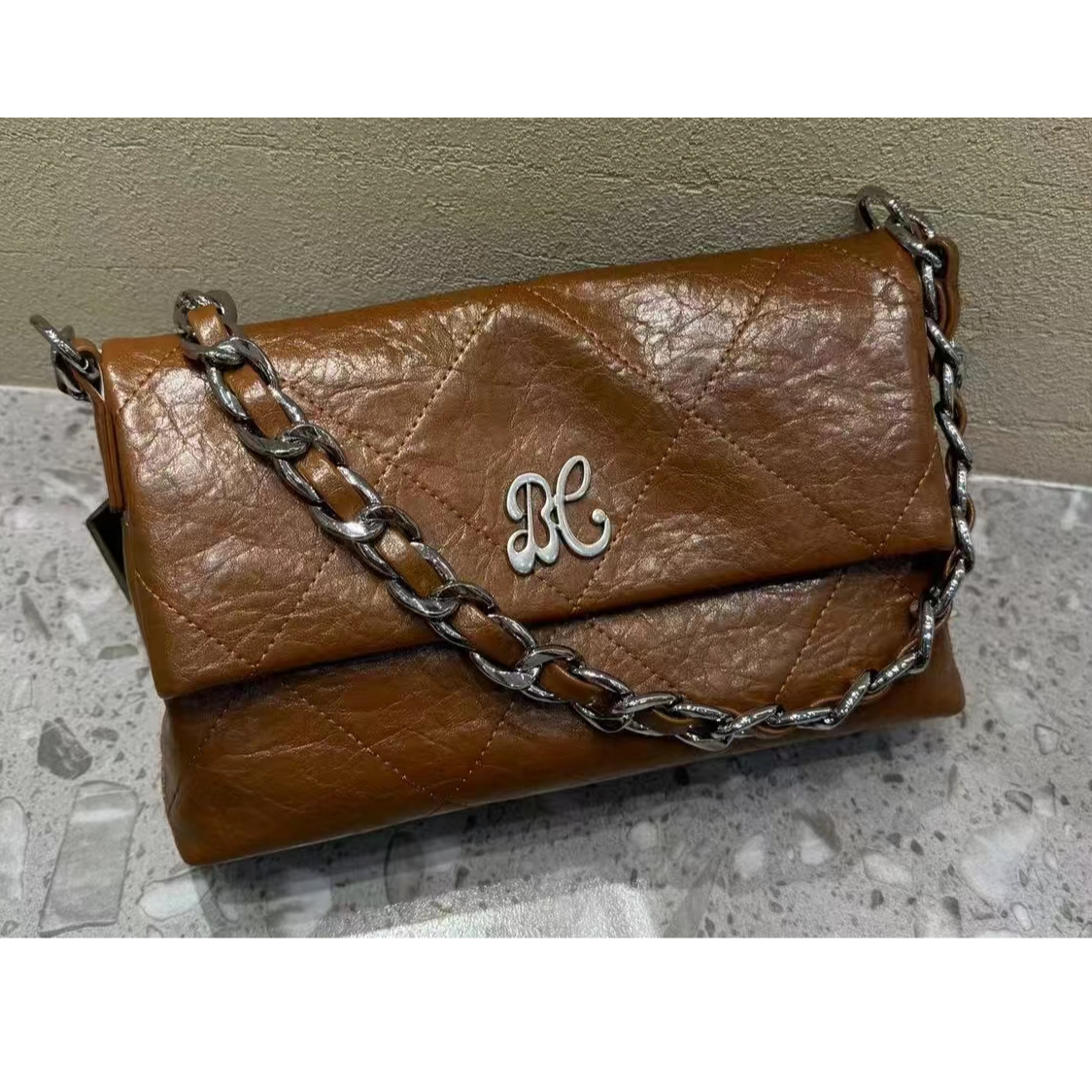 QYX-9520-摩卡棕 小香风气质条纹设计师韩版斜跨轻奢女包