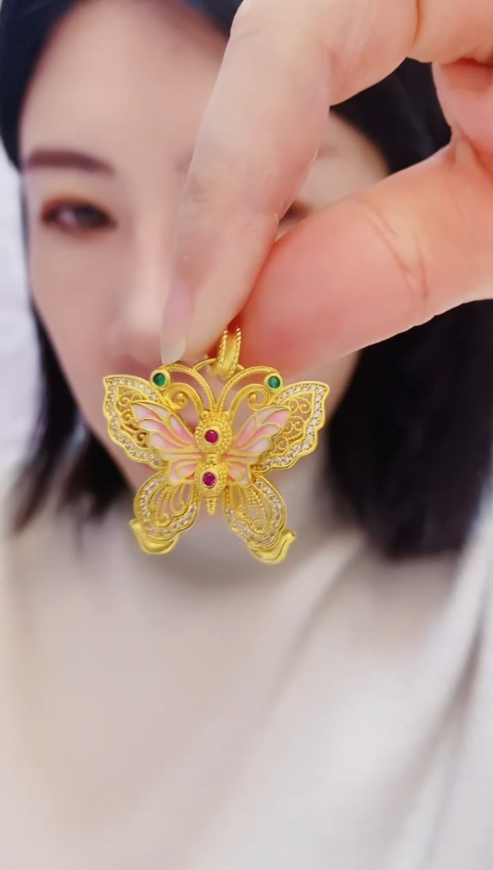 合金无006珐琅彩蝴蝶吊坠