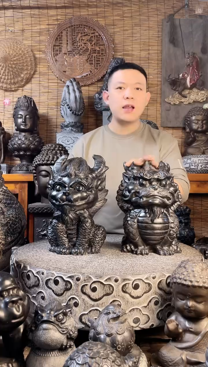 【闪购商品】30Q版麒麟+30带角Q版麒麟天然青石