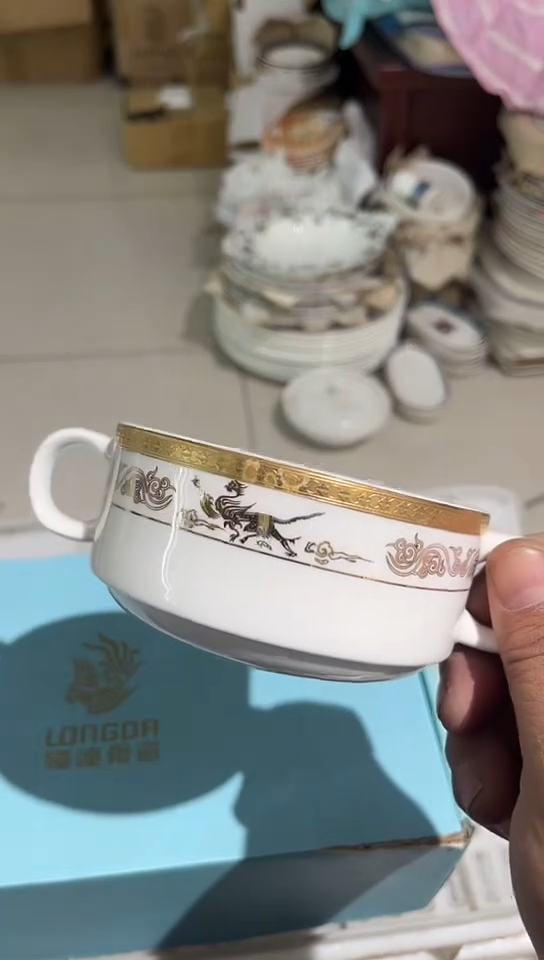 瓷隆达骨瓷双耳汤碗