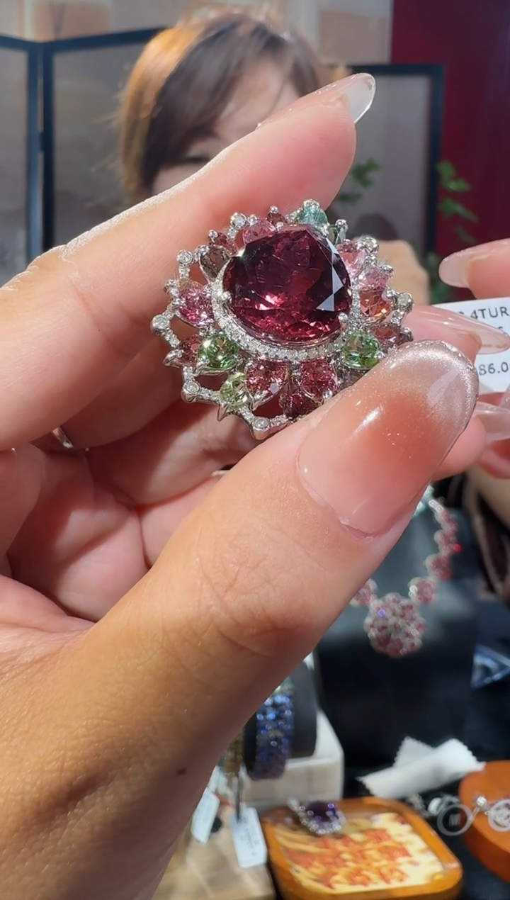 戒指银S925镶嵌碧玺戒指