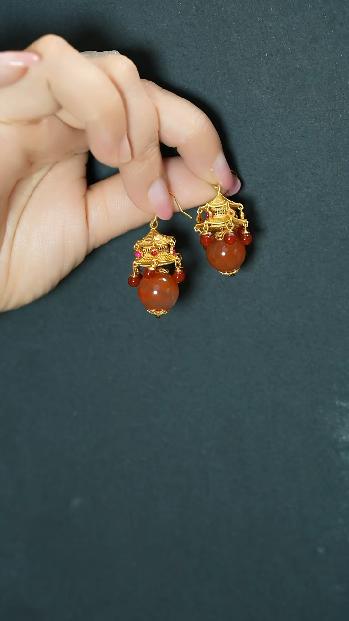 【闪购商品】南红玛瑙耳饰银S925镶嵌支持48小时鉴赏