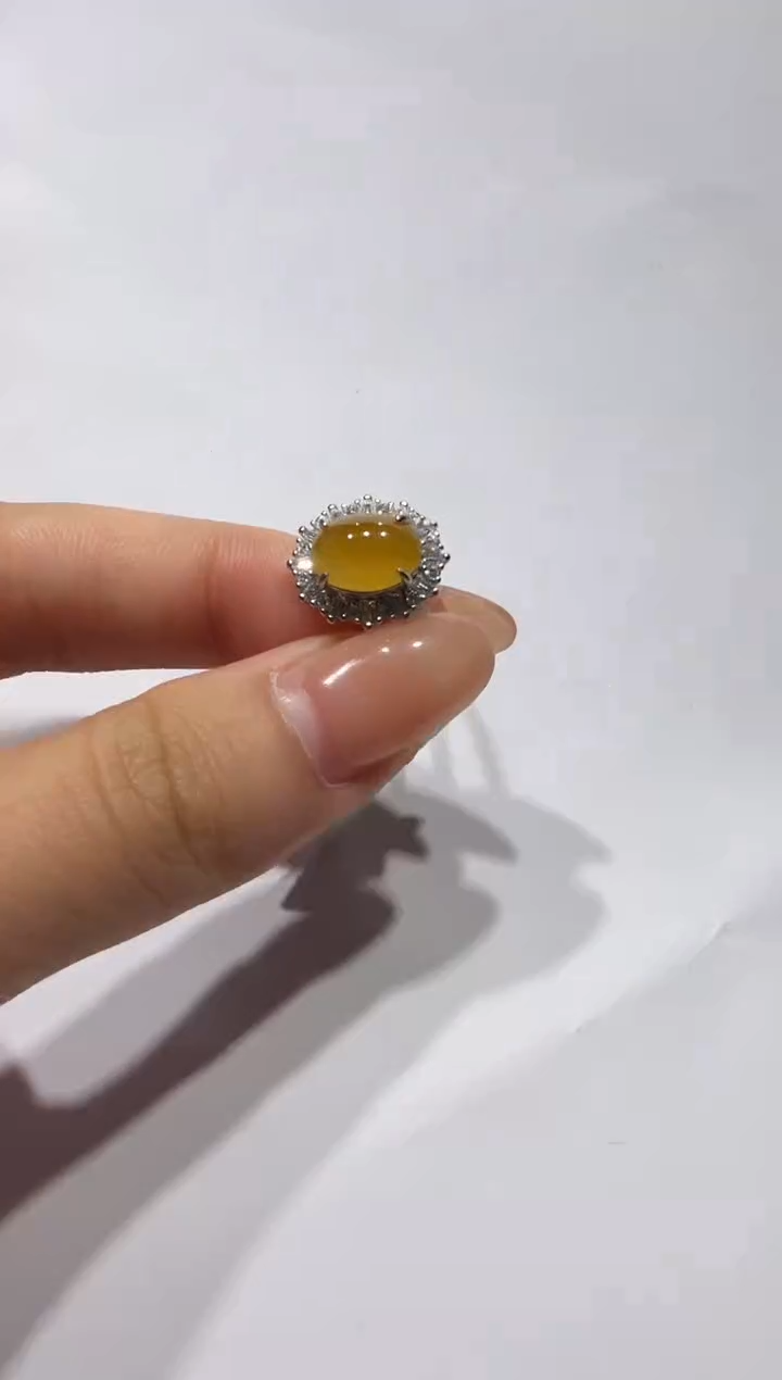 银S925镶嵌戒指翡翠通体925银镶缅甸A货翡翠戒指