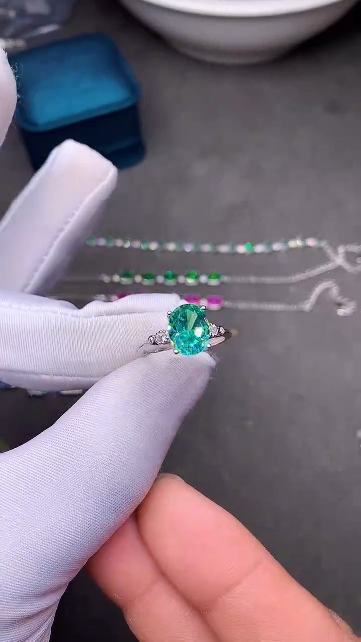 【闪购商品】帕拉依巴碧玺戒指银S925镶嵌········