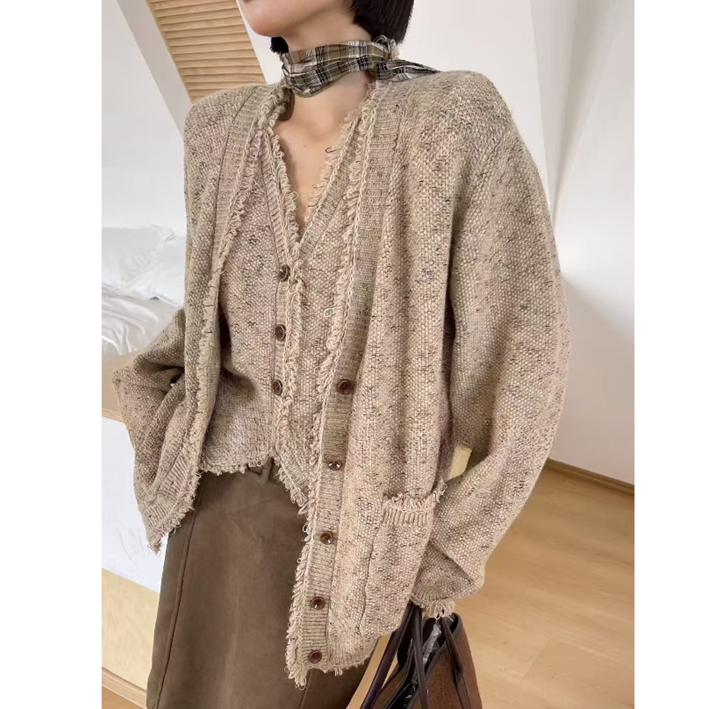 韩系网感慵懒复古小香风套装花纱显瘦流苏轻熟两件套针织开衫外套