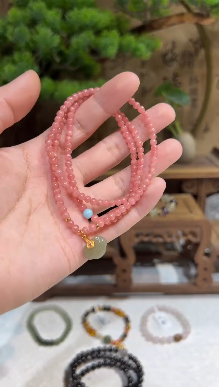 未镶嵌菱锰矿（红纹石）手绳手饰@@