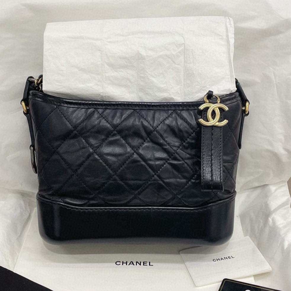 99新 Chanel/香奈儿 黑金 小号流浪 单肩斜挎包 /7BH38414