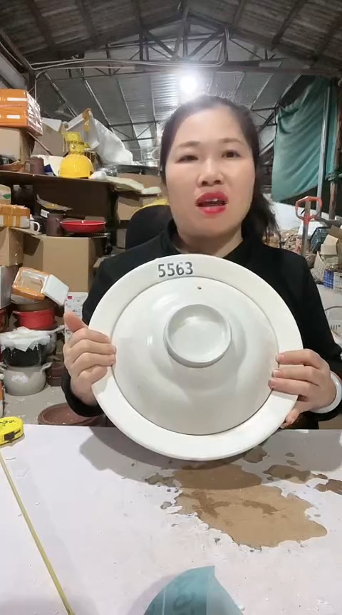 陶5563瑕疵白色煎盘带盖