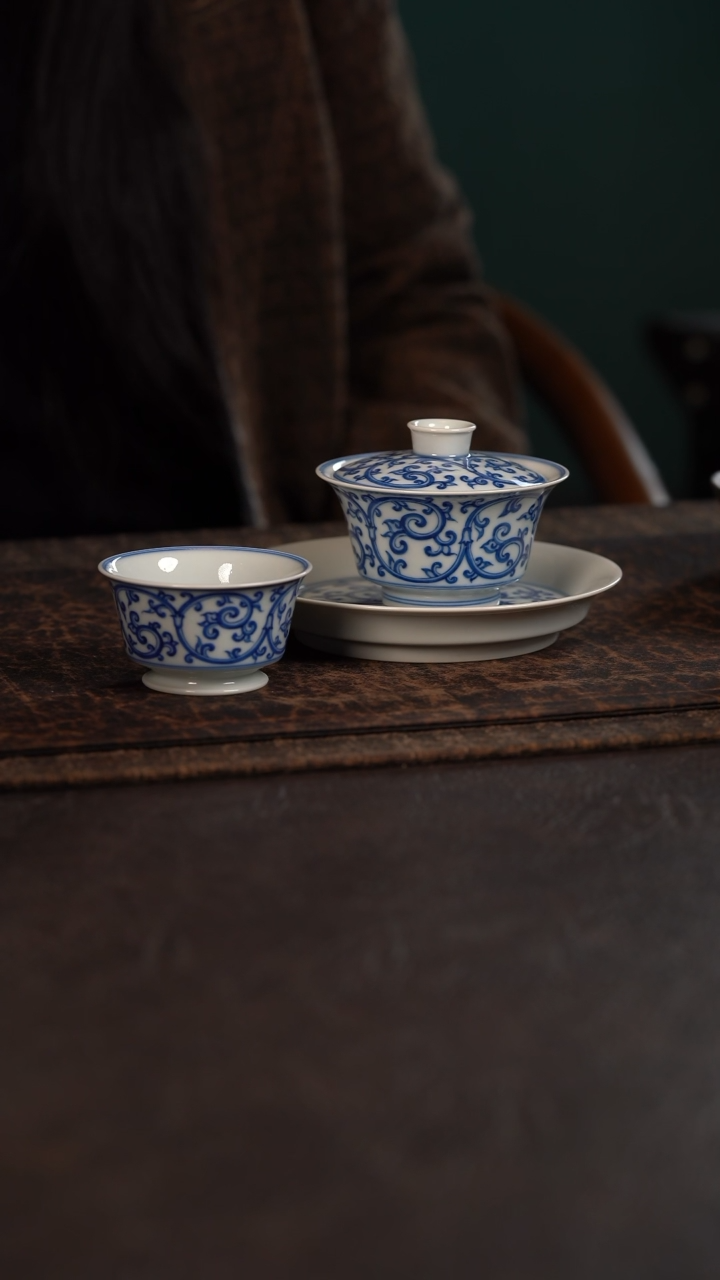 【闪购商品】杯聚澜堂仿明缠枝莲马蹄三件套