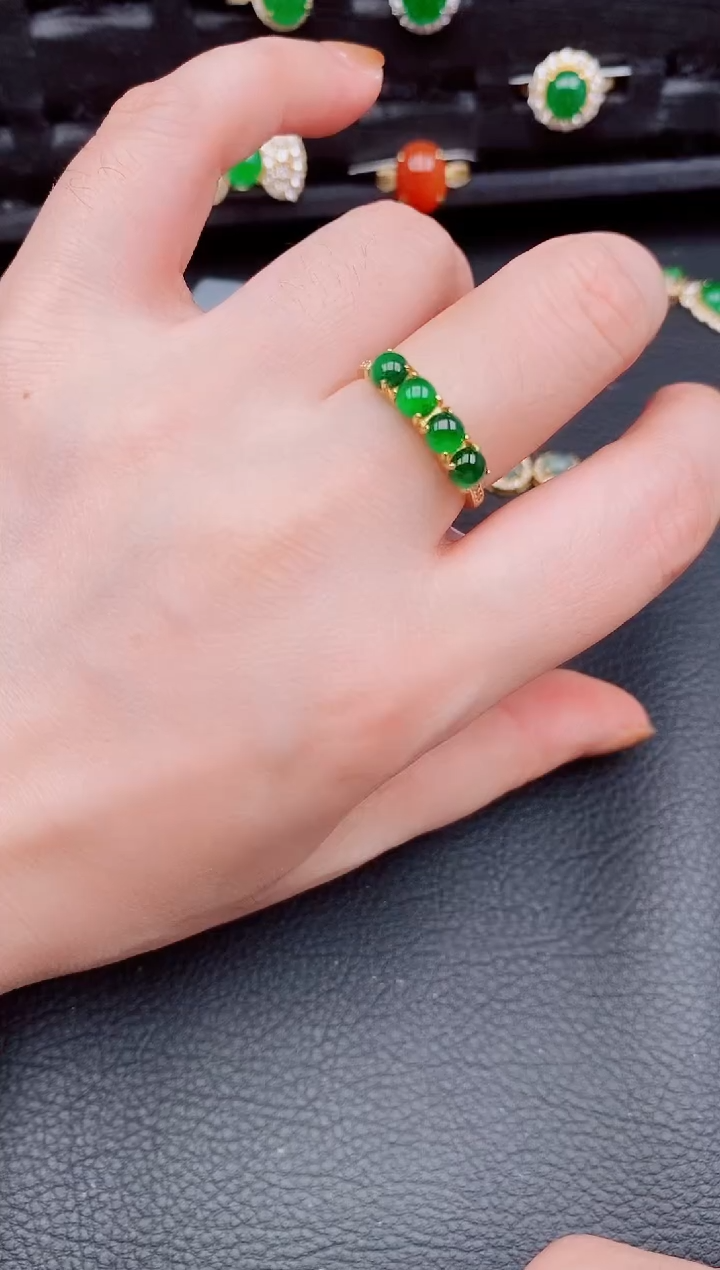 【闪购商品】翡翠戒指银S925镶嵌天然a货翡翠342