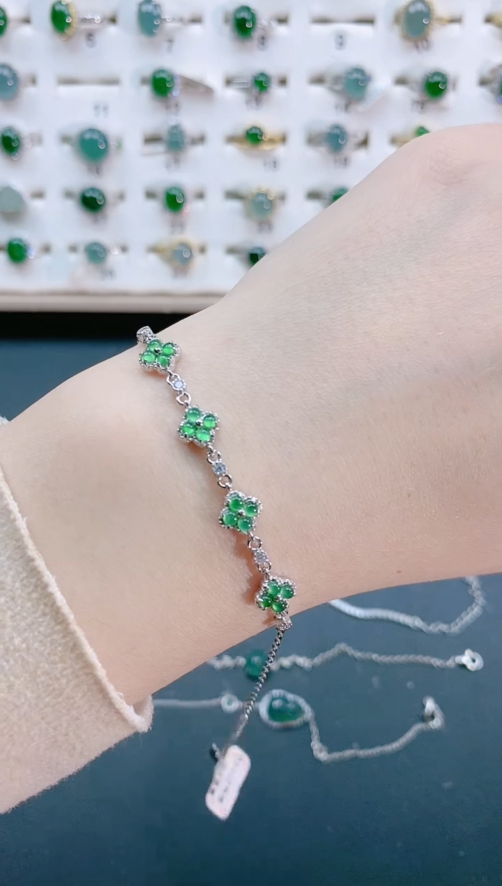 【闪购商品】翡翠手链银S925镶嵌天然翡翠