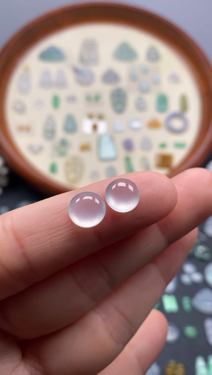 颈饰未镶嵌翡翠冰蛋面1对/芬