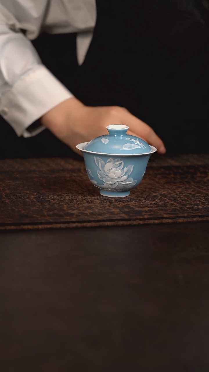 【闪购商品】杯初蓝舍天青荷花盖碗