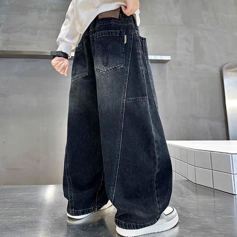 男童裤子秋冬款2025新款儿童秋装宽松牛仔裤中大童男孩阔腿直筒裤