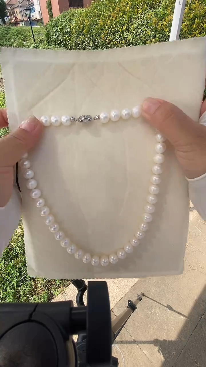 颈饰银S925镶嵌淡水珍珠10-11mm天然淡水珍珠项链