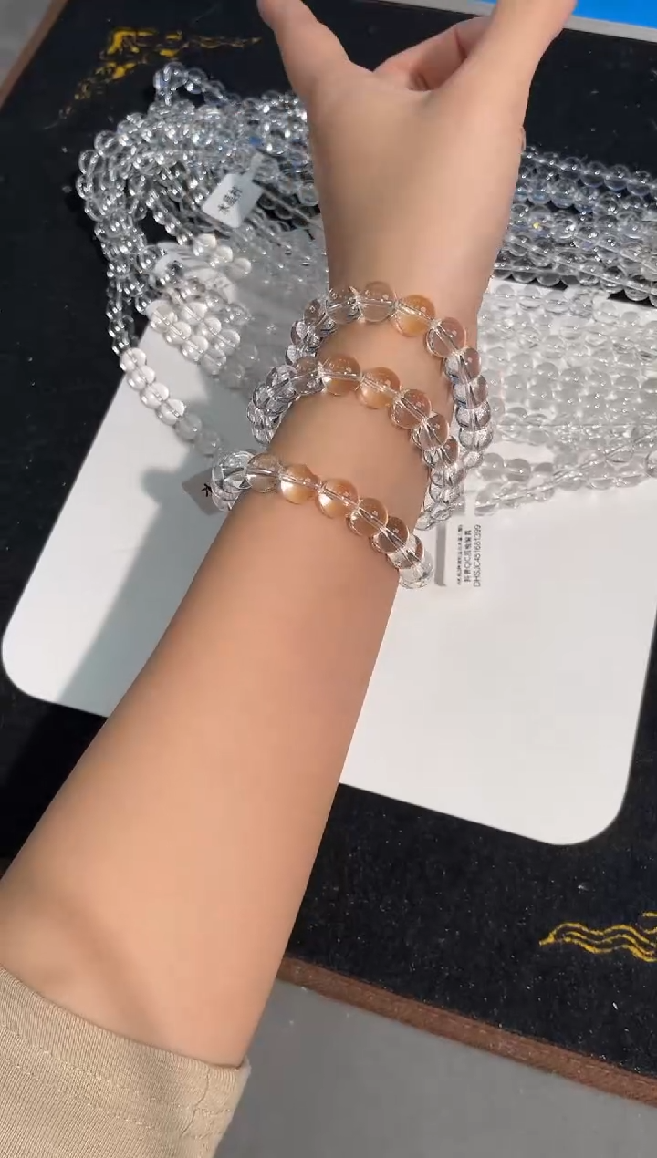 未镶嵌手链水晶1号白水晶三圈手链9mm