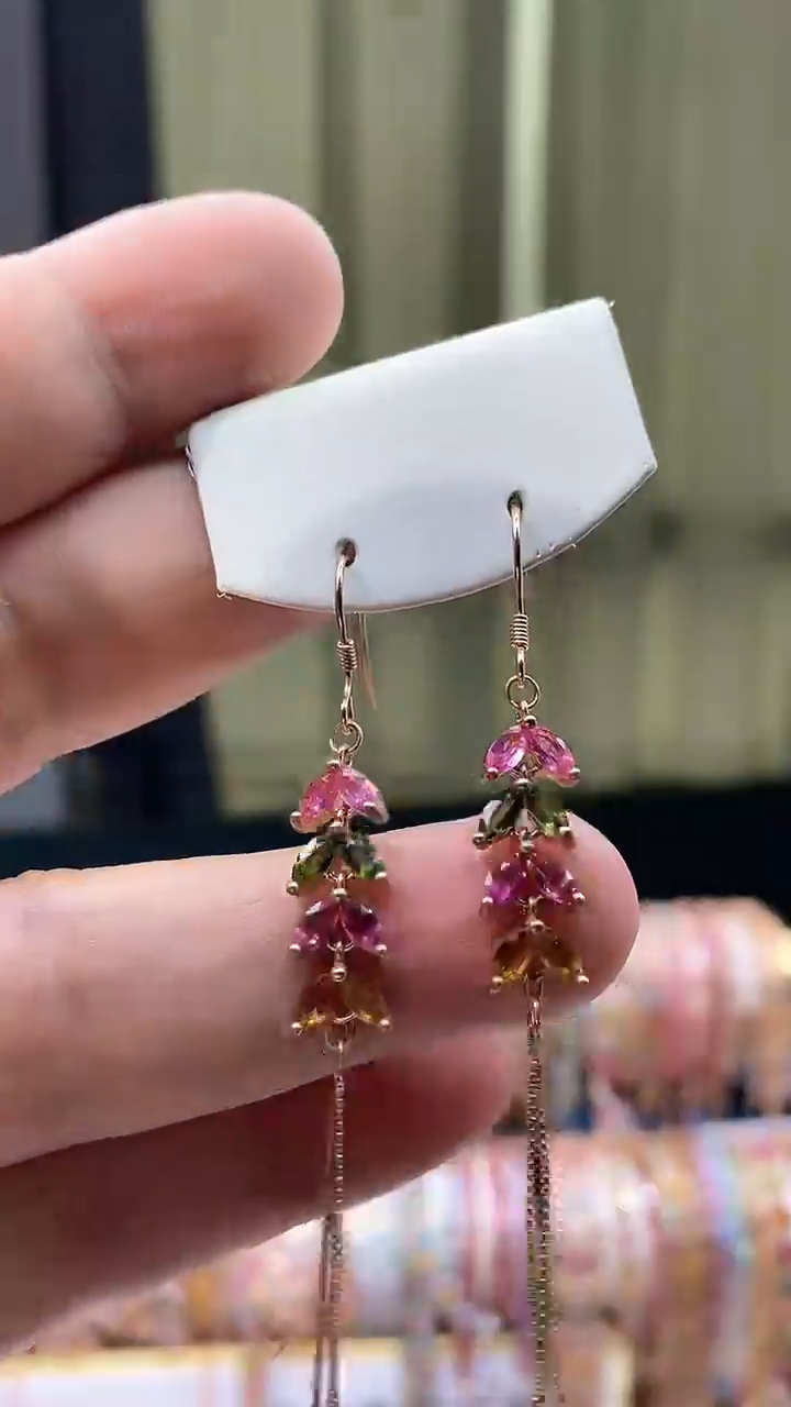 【闪购商品】碧玺耳钩银S925镶嵌35435434535