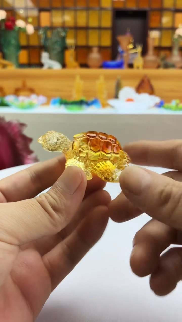 手工艺品琉璃琥珀色小海龟小摆件7公分