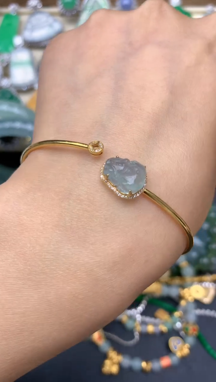 【闪购商品】翡翠手镯18K金镶嵌250-中国好珍宝