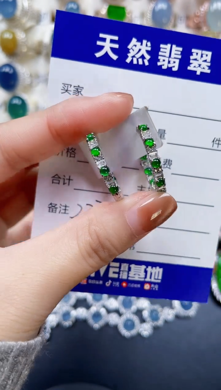 银S925镶嵌翡翠耳饰227