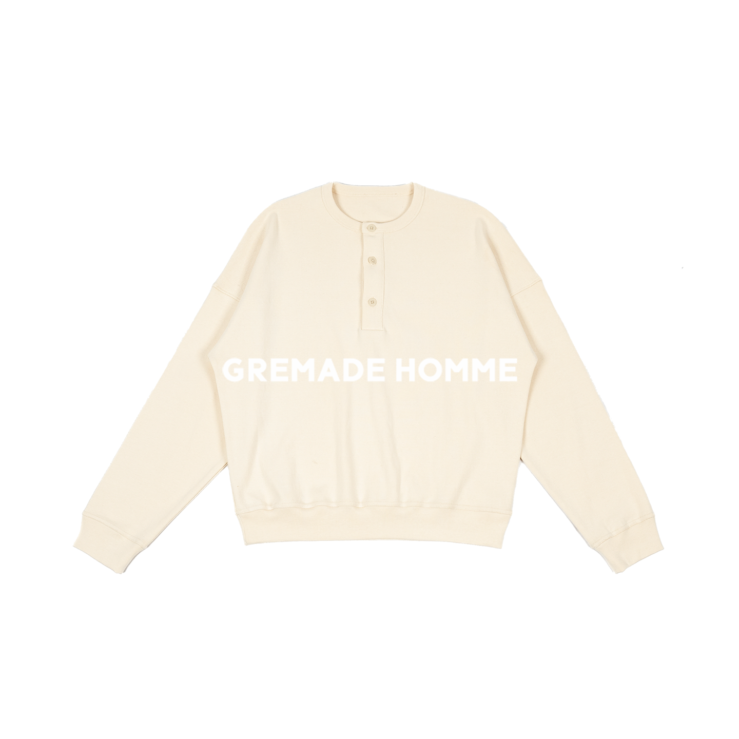 GREMADE ROW风长绒棉坑条肌理落肩廓形亨利领短款卫衣
