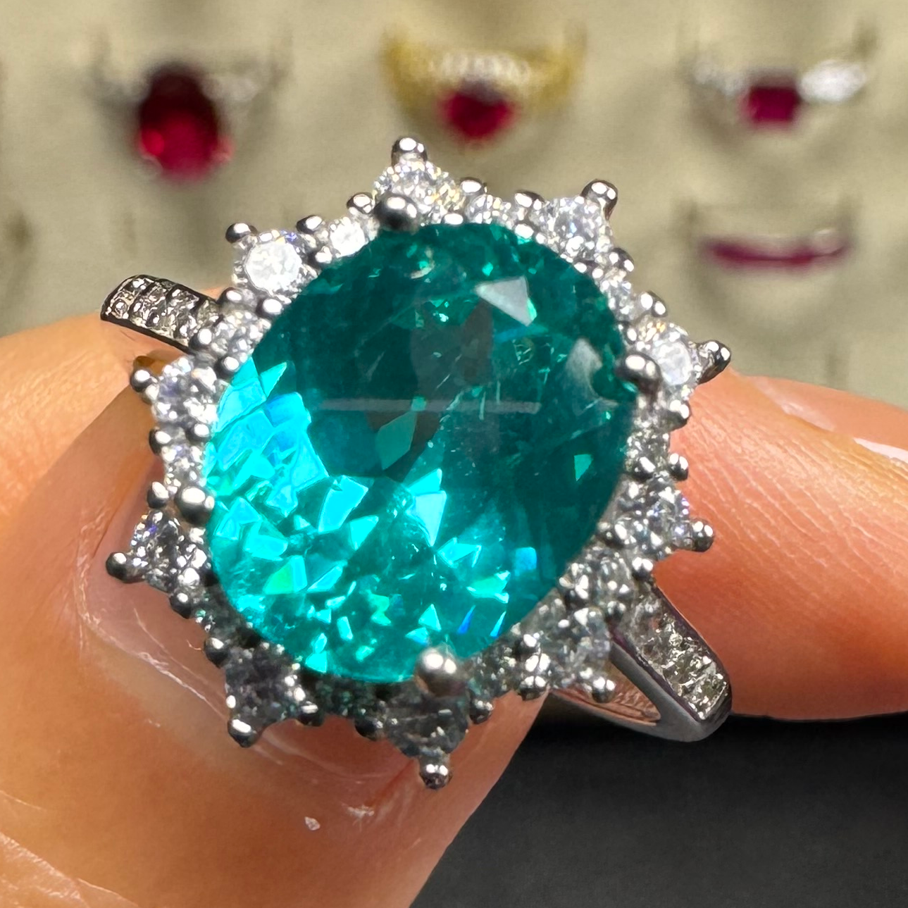 碧玺（处理）大颗粒碧玺帕拉伊巴轻奢时尚开口戒指159号