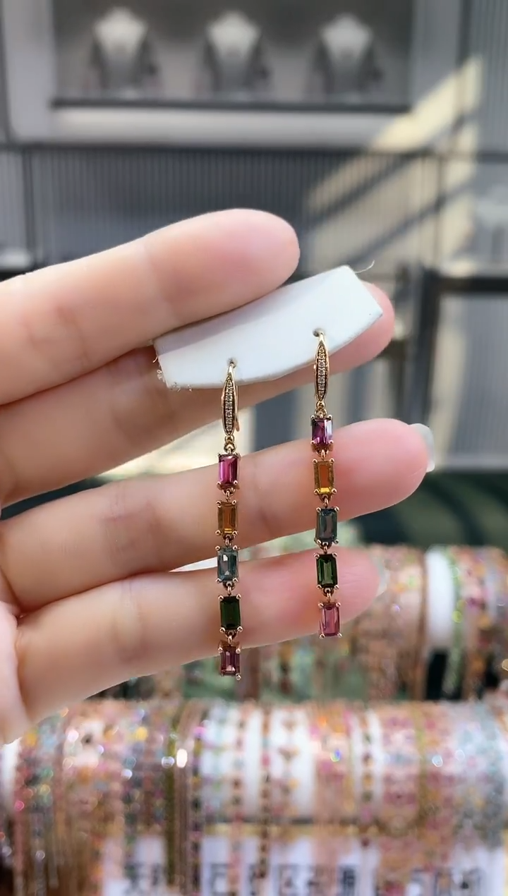 银S925镶嵌耳钩碧玺66666666666