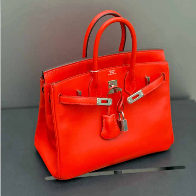99新 Hermes/爱马仕 小花Jerry Birkin25 火焰红C刻 Tad皮 手提包