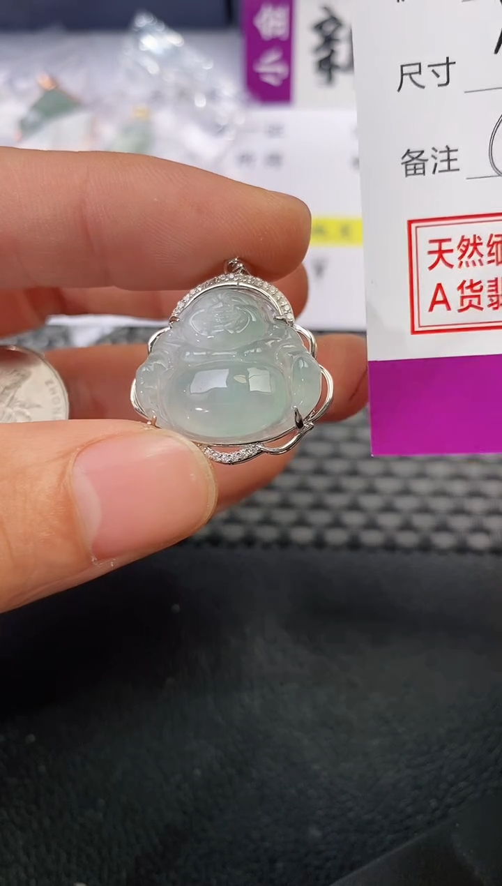 颈饰银S925镶嵌翡翠听****0挂件