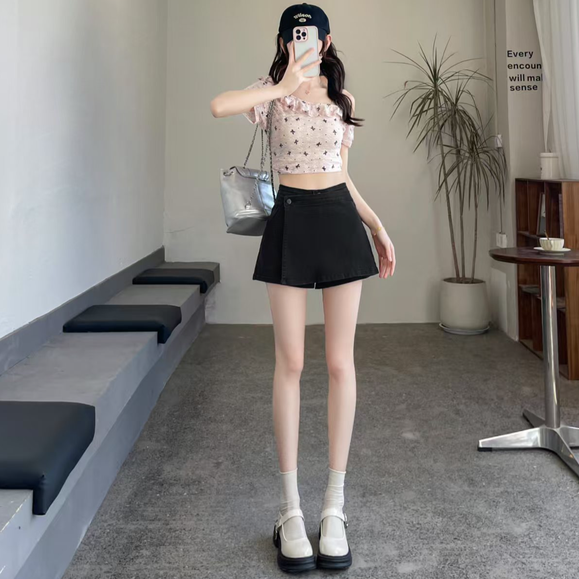 【8322-2】时尚不规则阔腿牛仔裤夏季防走光休闲百搭设计感显瘦裙裤