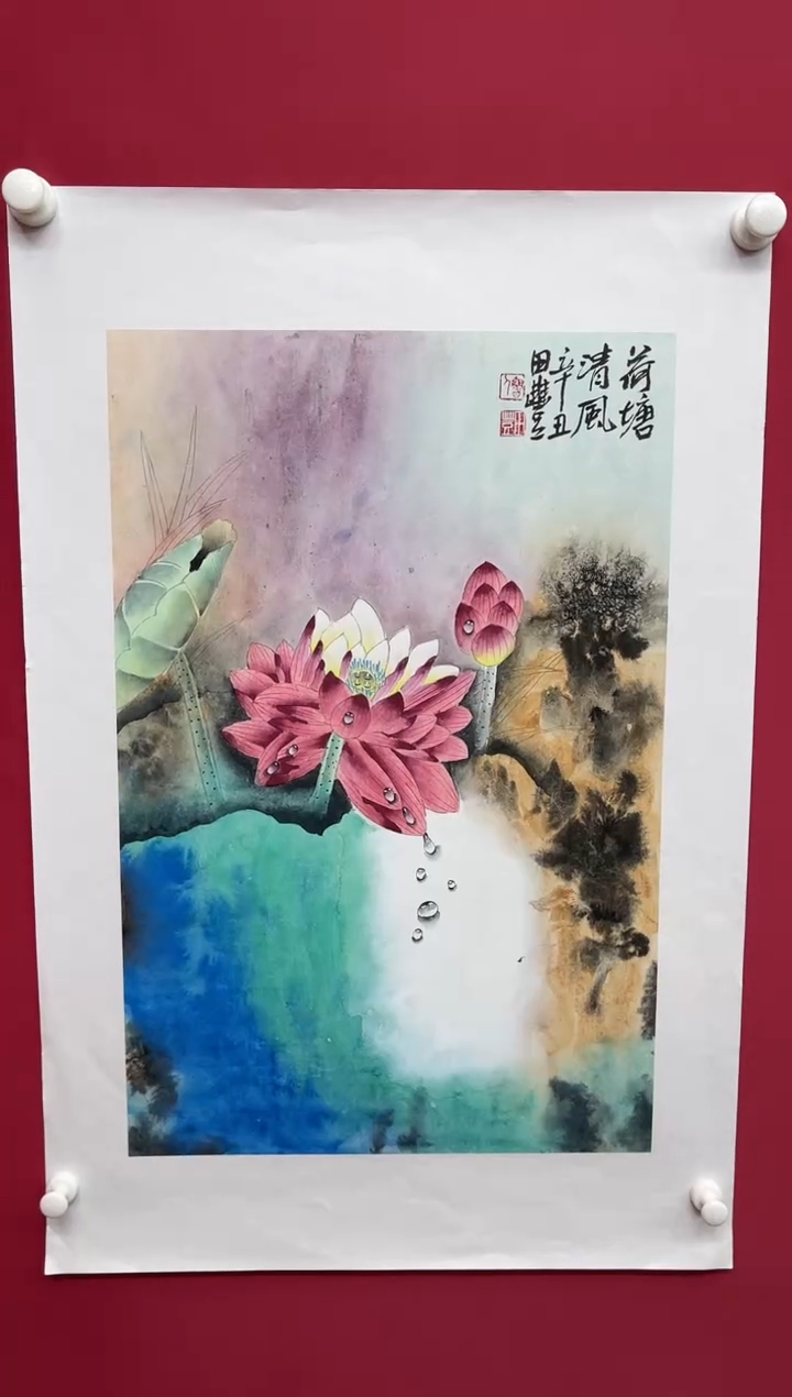 【闪购商品】国画田-四尺三开花鸟无框/W