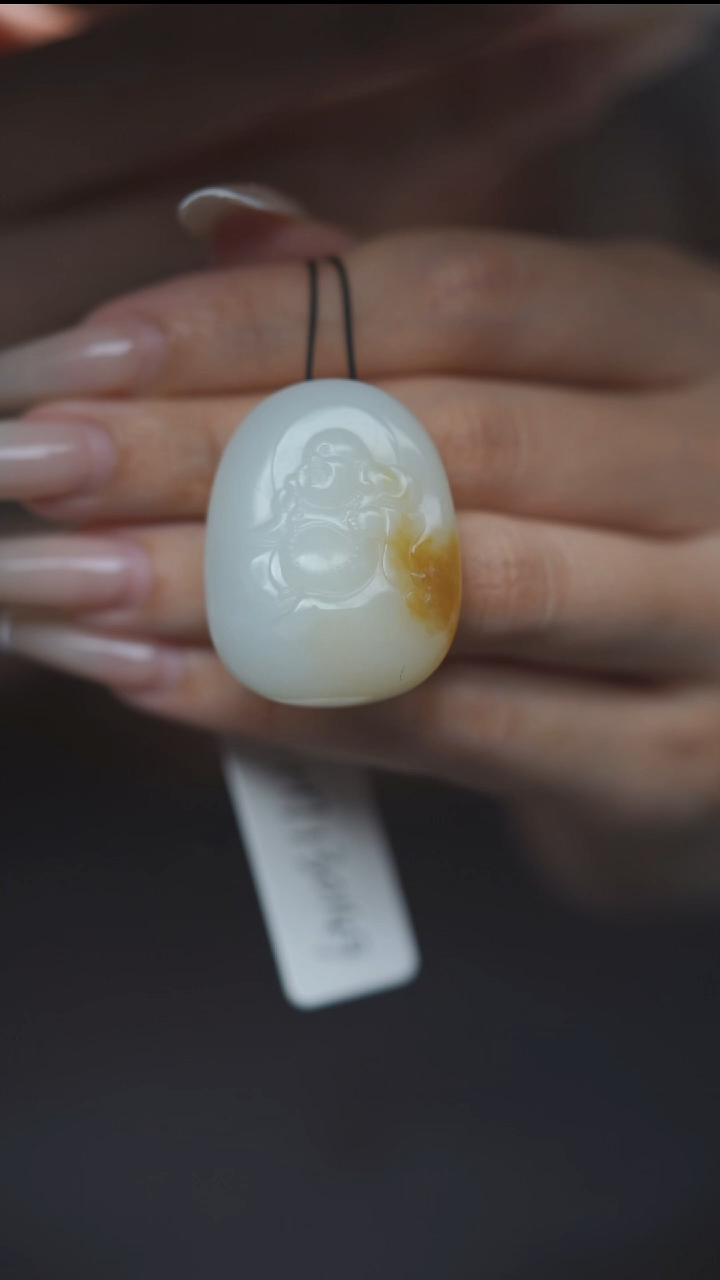 颈饰未镶嵌和田玉HT130149糖白弥勒挂坠