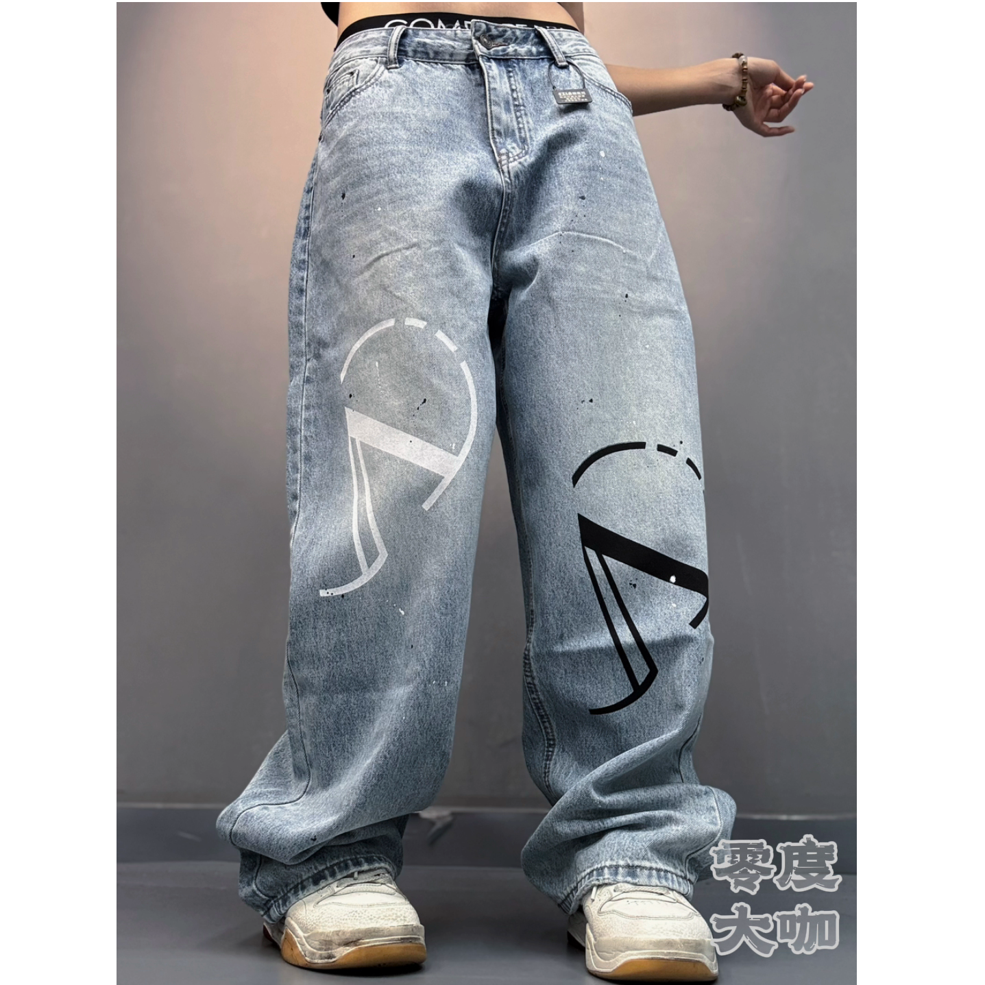 Q8553蓝色牛仔弯刀裤美式夏季复古水洗街头牛仔裤