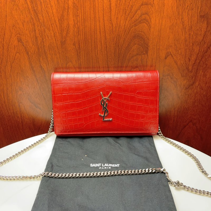 99新 YSL/圣罗兰 红色鳄鱼皮压纹链条包煜橦奢品A