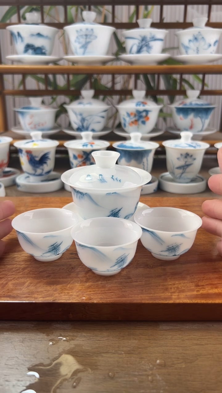 全品清山水130ml三才盖碗+小和顺杯3个