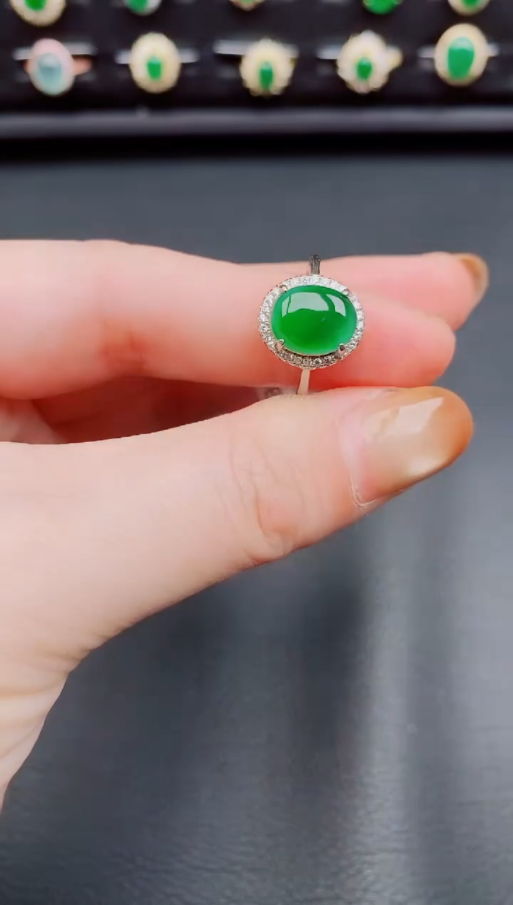 【闪购商品】翡翠戒指银S925镶嵌天然a货翡翠57