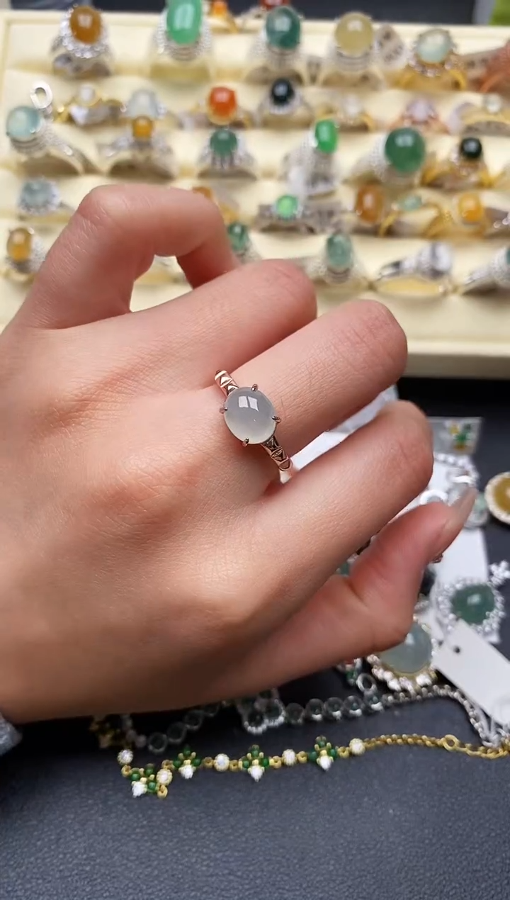 【闪购商品】翡翠戒指银S925镶嵌4444444+3