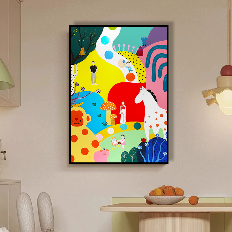 七彩落地画童真皮革肌理防水防潮高档沙发背景玄关挂画现代简约