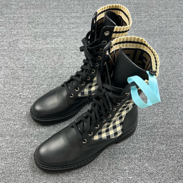 99新 FENDI/芬迪 37码 Fendi芬迪格纹老花靴子 99新 /6198真皮