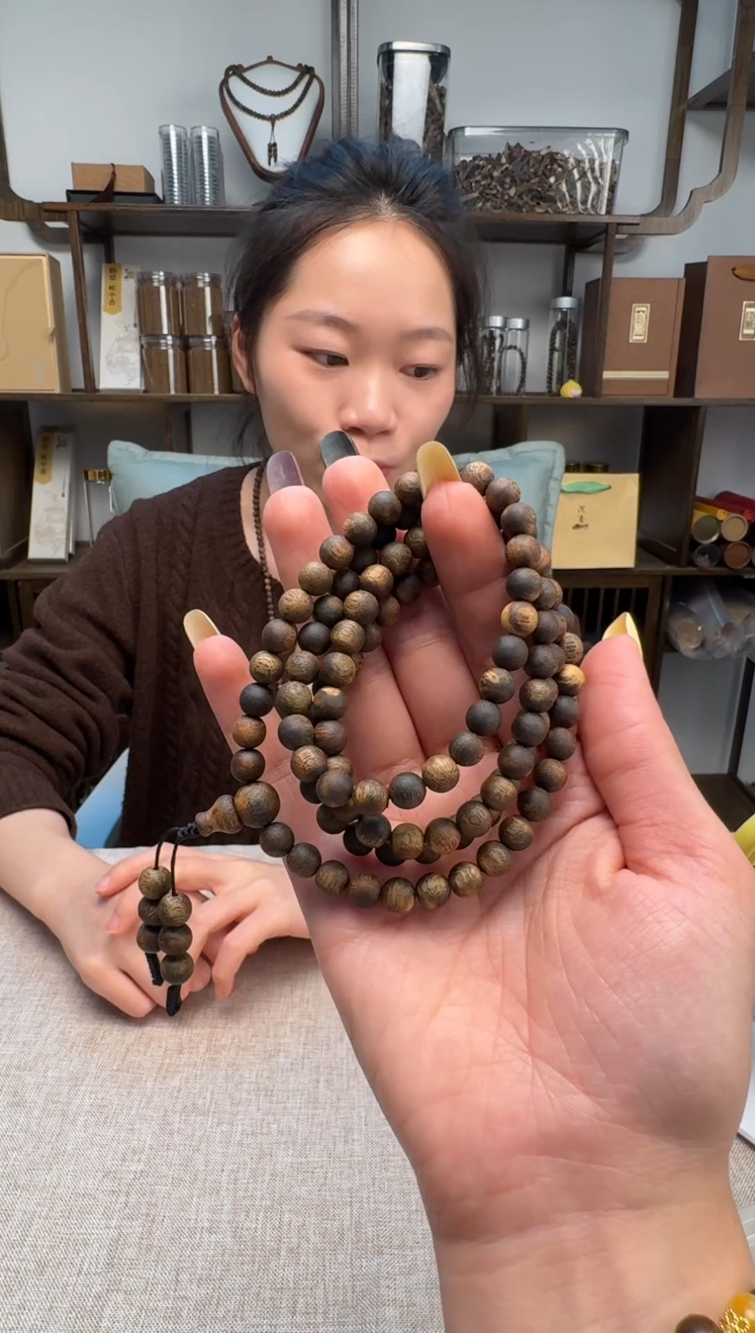 沉香沉香碎屑奇楠卡7圆珠单圈21克