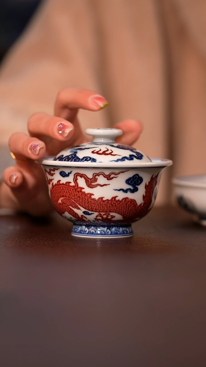 【闪购商品】杯永明尚玩海水红龙盖碗