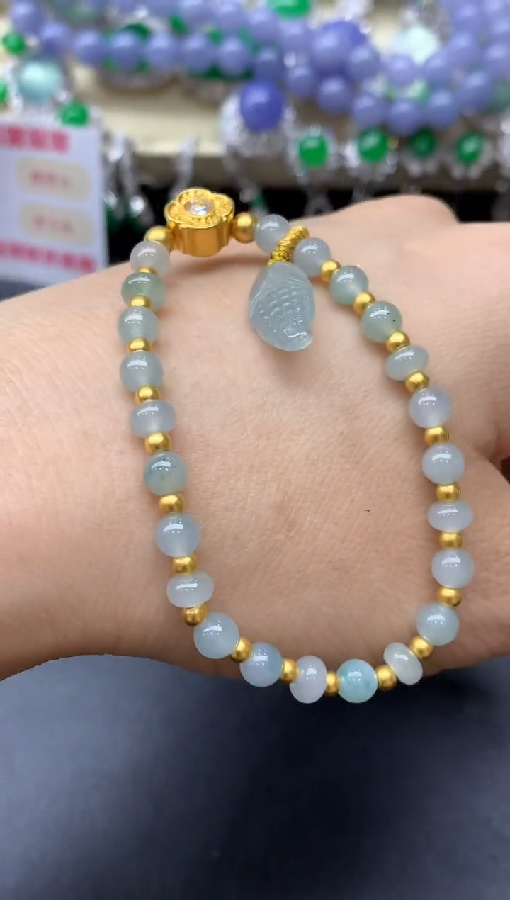 足金镶嵌手链翡翠372-中国好珍宝